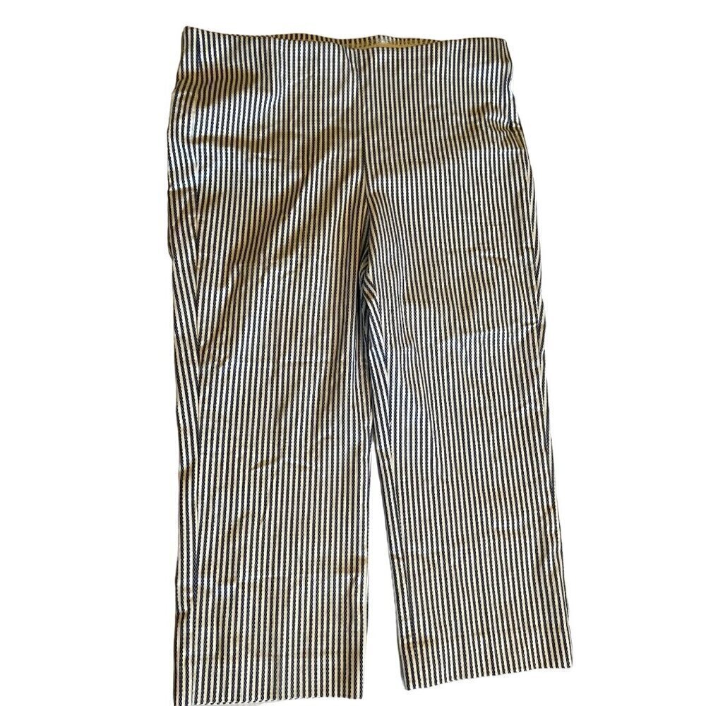 Chico's So Slimming Women Pants 3 US XL/16 Straight Crop Stripe Blue White NEW
